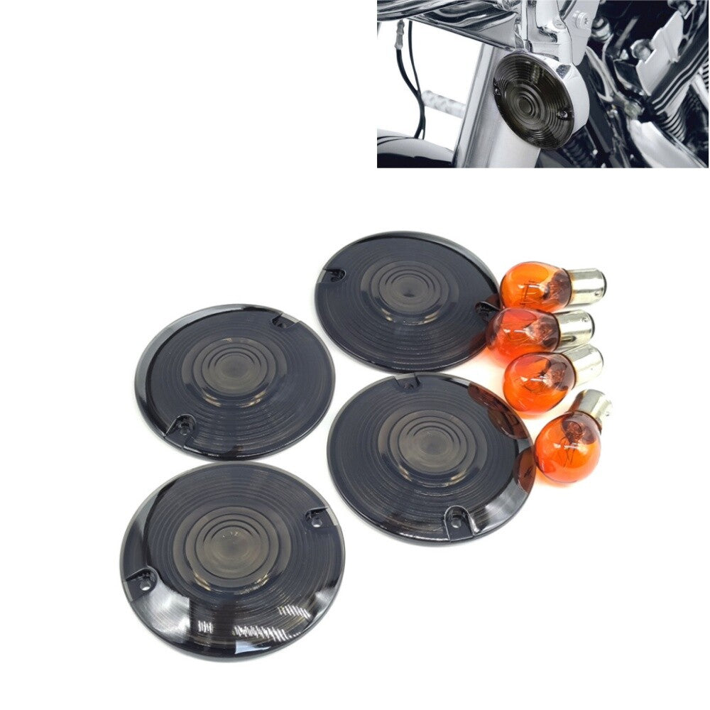 Smoke Turn Signal Lens Cover w/ 4x Bulbs for Harley Electra Road Glide Road King