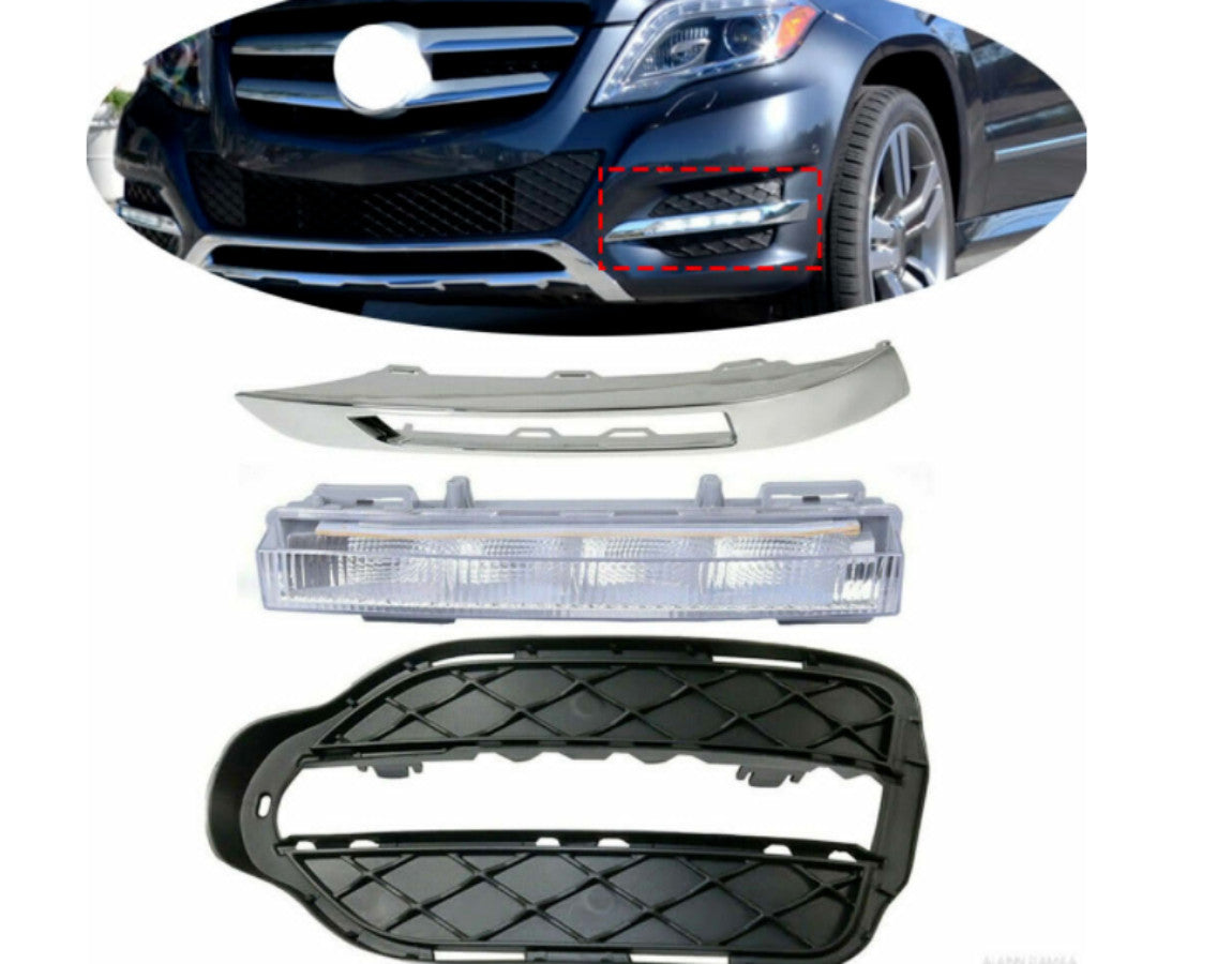 3-piece front left fog light grille chrome trim cover for Mercedes GLK-Class X204