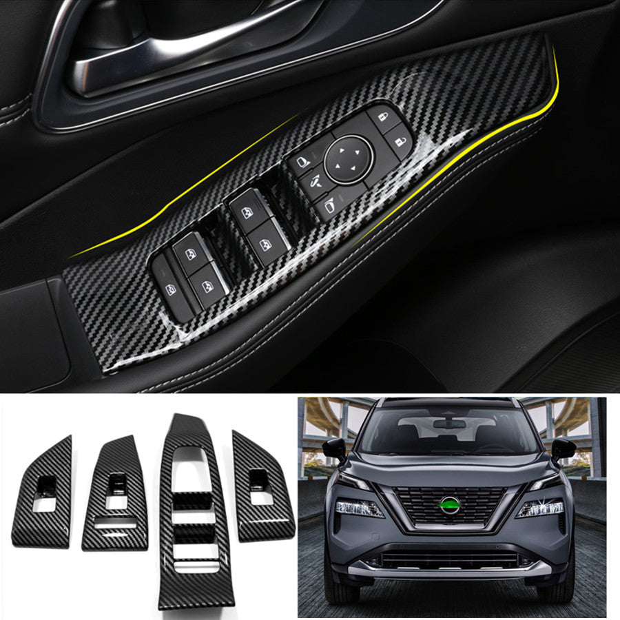 Carbon fiber interior window switch panel cover trim for Nissan Rogue 2021 - 2023