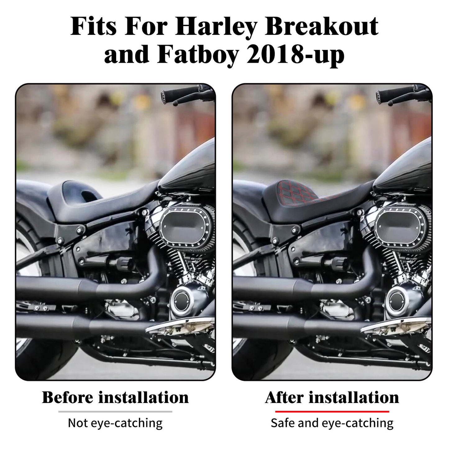 Black Front Driver Solo for Seat w/ Red for Harley Breakout FXBR Fat Boy 2018-2023