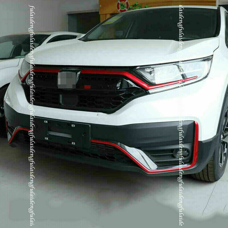 6X for Honda CR-V 2020-22 Red Carbon Fiber Front Bumper Grille Strips Guard Trim