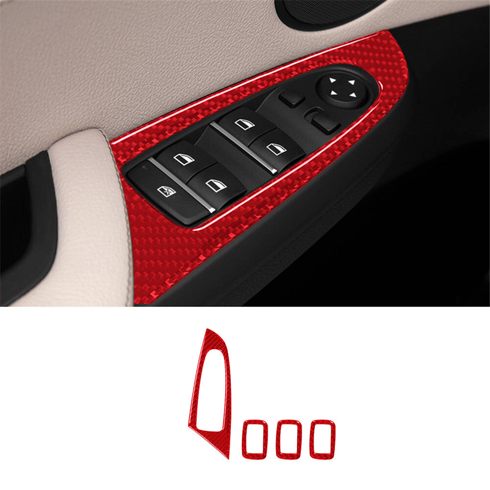 Red Carbon Fiber Window Lift Control Cover Trim for BMW X3 F25 X4 F26 2011-2017