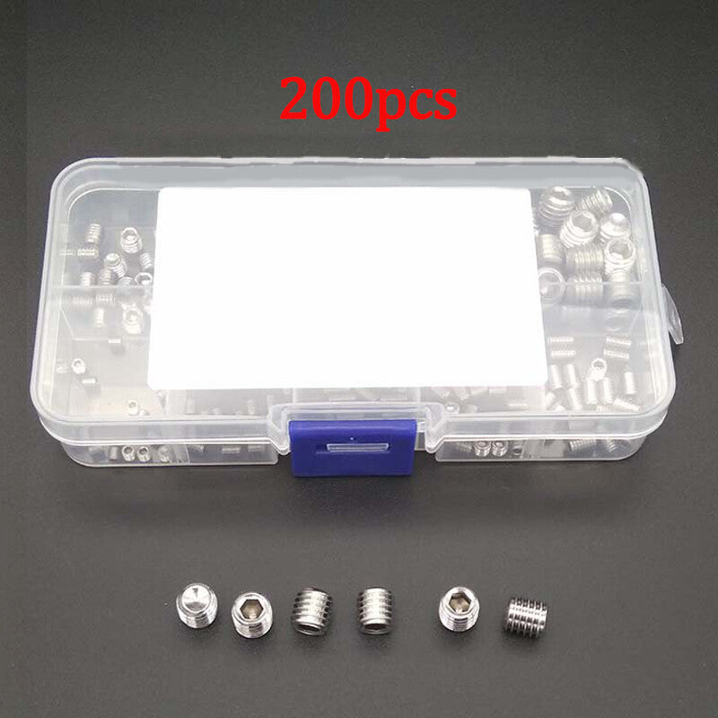 200-piece stainless steel head socket hexagonal screw kit, categorized as M3 M4 M5 M6 M8