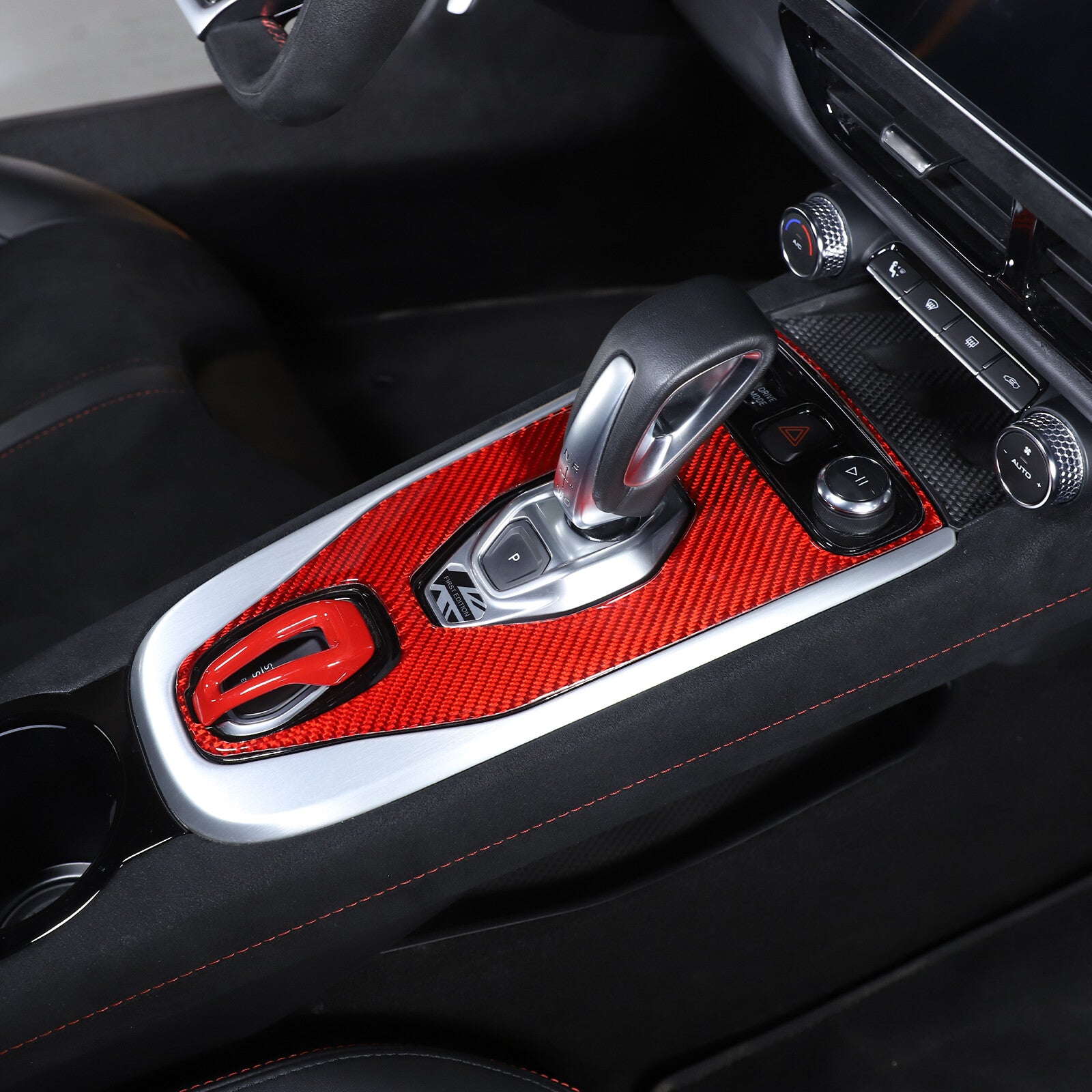 Red carbon fiber center gear derailleur panel cover sticker for Lotus EMIRA 2022-23