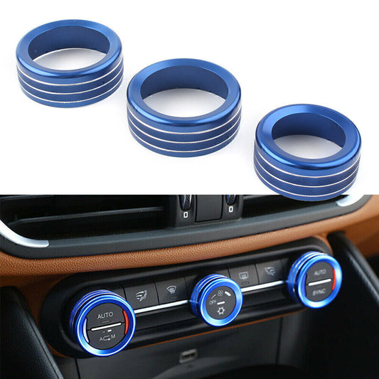 3x Console AC Switch Knob Ring Trim Fit for Alfa Romeo Giulia for Stelvio 17-20 Blue