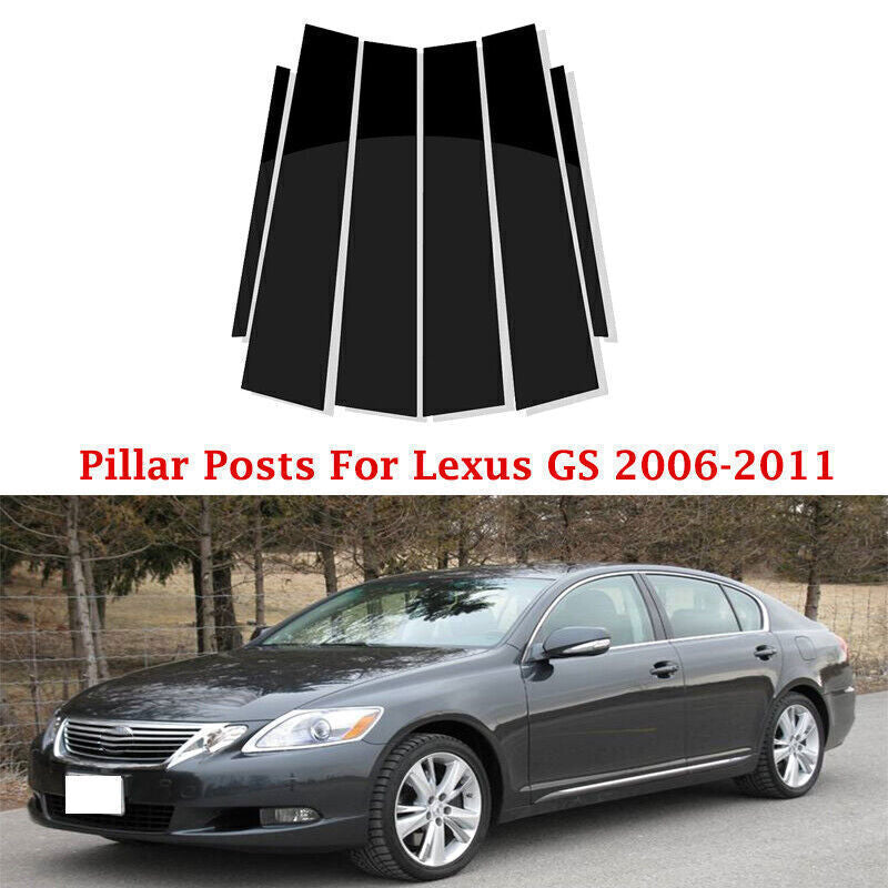 for Lexus GS 2006-11 Piano Black Pillar Posts Door Window Molding Strip Trims 6P