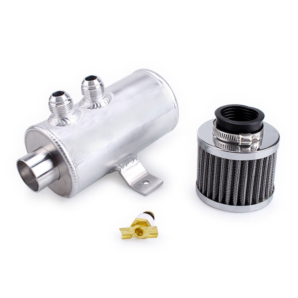 Aluminum Oil Catch Can Reservoir Tank W/ Breather Filter Baffled Polished