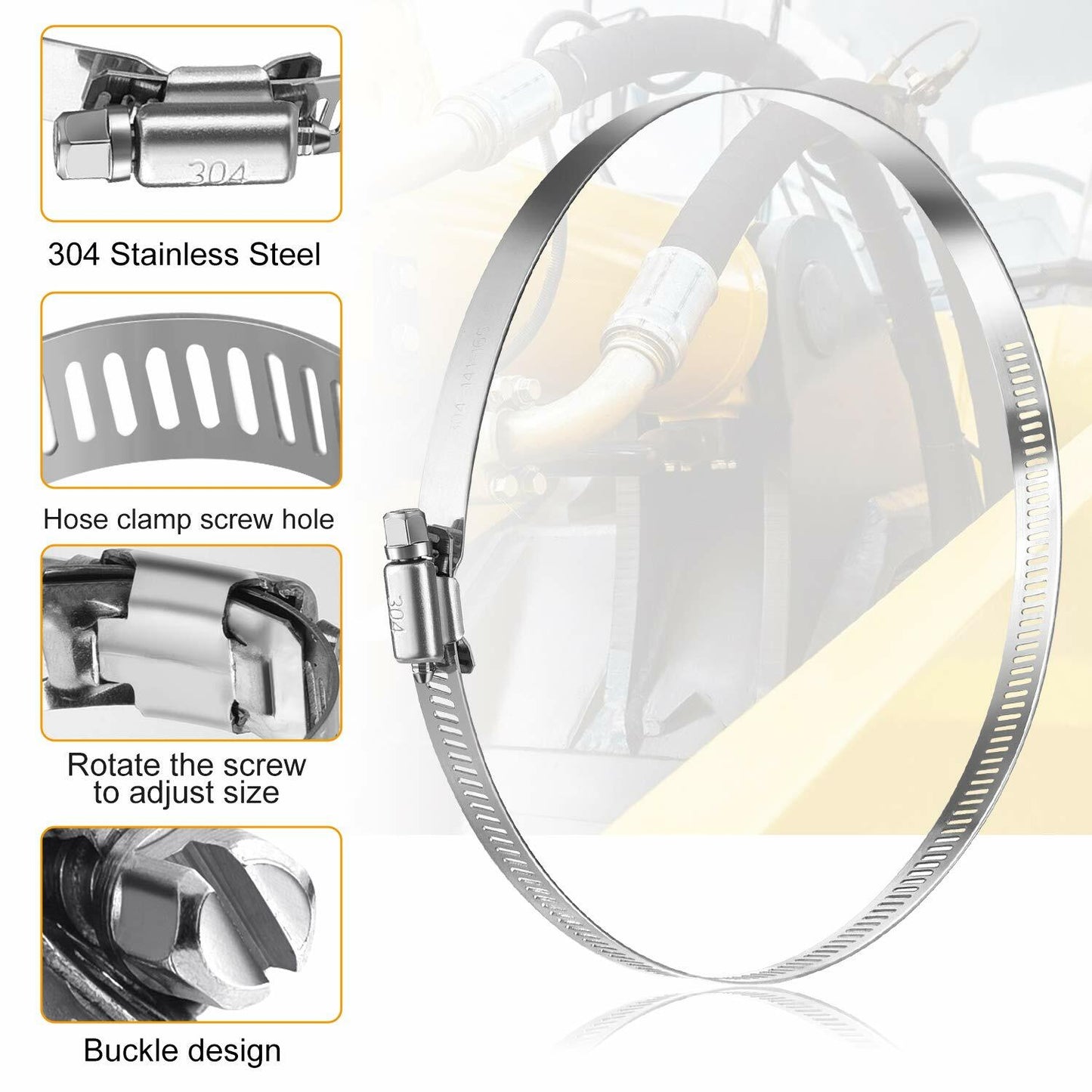 12-inch stainless steel pipe clamp, worm gear hose clamp, 289-311 mm fuel pipe clamp
