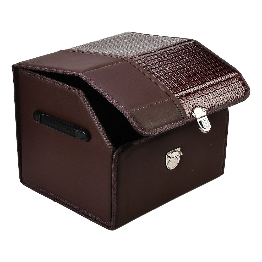 Car Trunk Organizer Luxury Foldable Car Boot Tidy Storage Box with Lid Brown