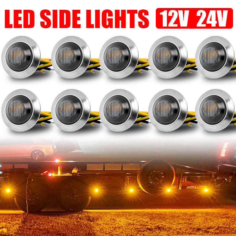 10pcs 3/4 Bullet Round LED Side Marker Lights Smoked Amber for Trailer Truck RV
