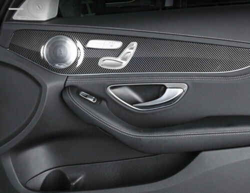 for Benz C-Class C300 C43 C63 2015-21 Carbon Fiber ABS Inner Door Cover Trim 4x