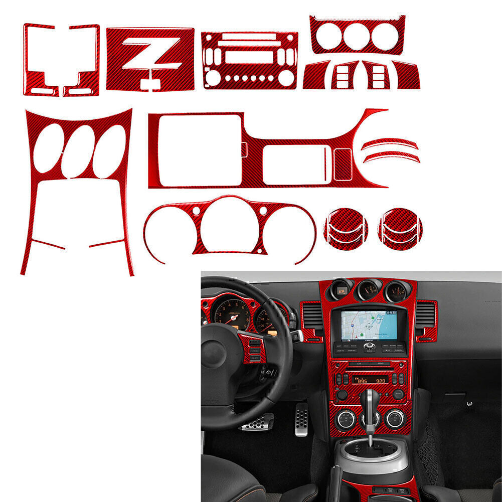 27x Red Carbon Fiber Interior Full Set Decoration Cover for Nissan 350z 2003-09