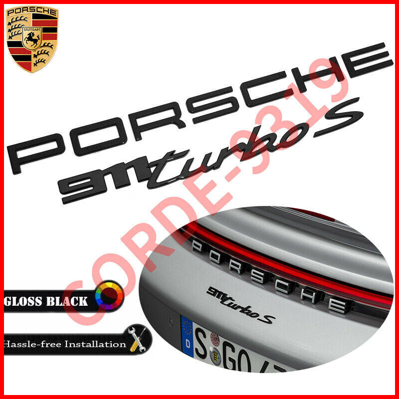 3PCS Gloss Black for Porsche 911 Turbo S Rear Deck Lid Badge Liftgate Emblem Set 20+