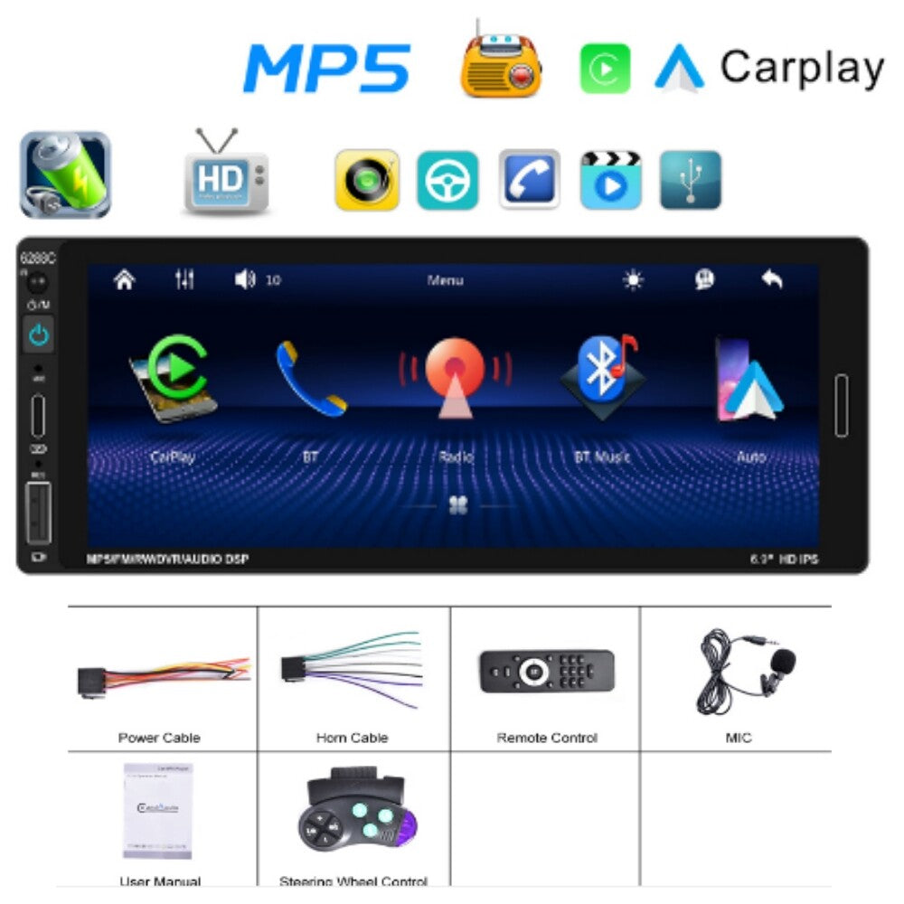 DC 12V 6.9-inch single 1DIN car wireless CarPlay radio stereo touch Bluetooth player
