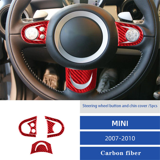 Red Carbon Fiber Steering Wheel Accent Trim Cover for BMW for MINI Cooper 2007-2011