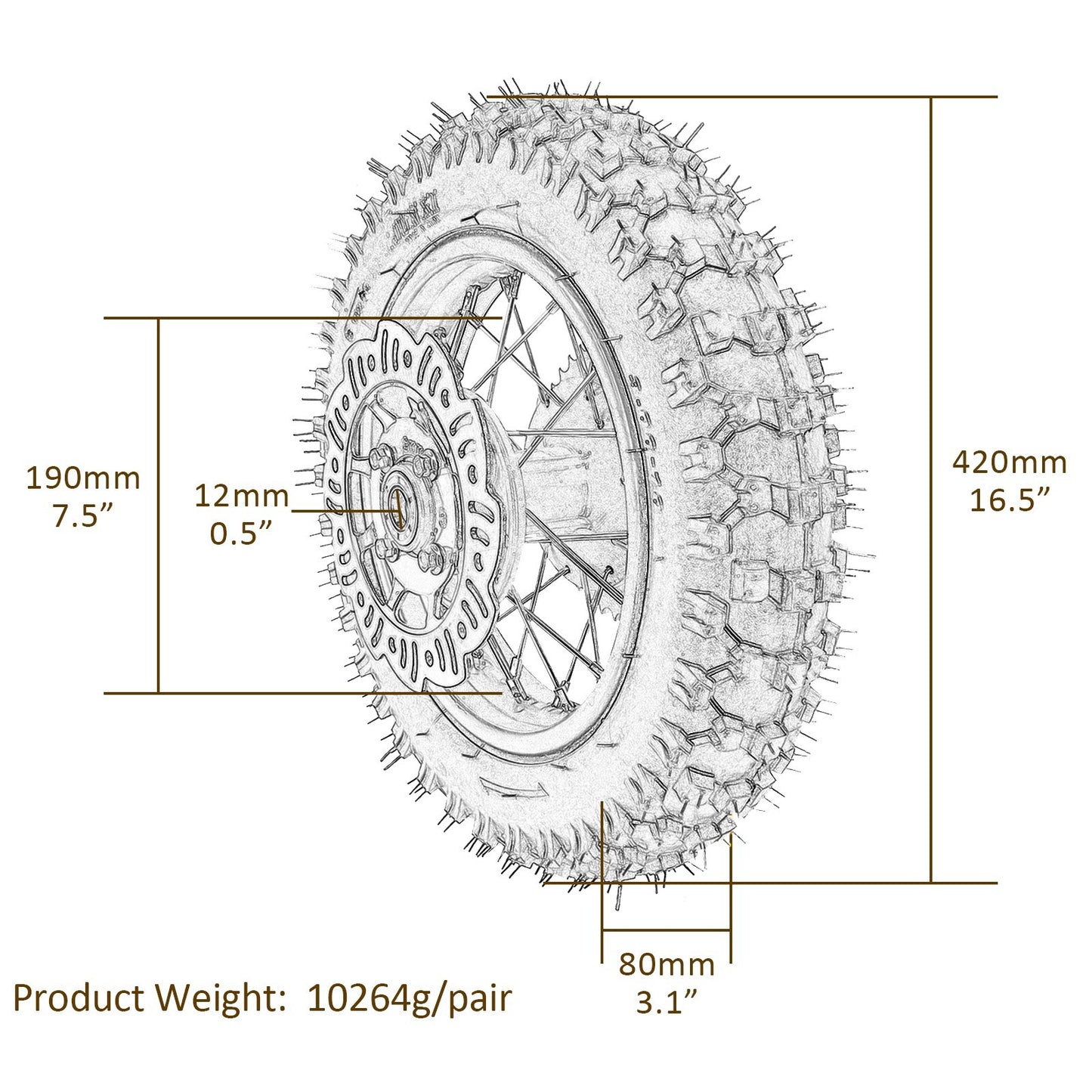 Front and rear wheel rims 2.50 - 10 + 3.00 - 10 rims for Mini off-road bike Razor Apollo CRF50