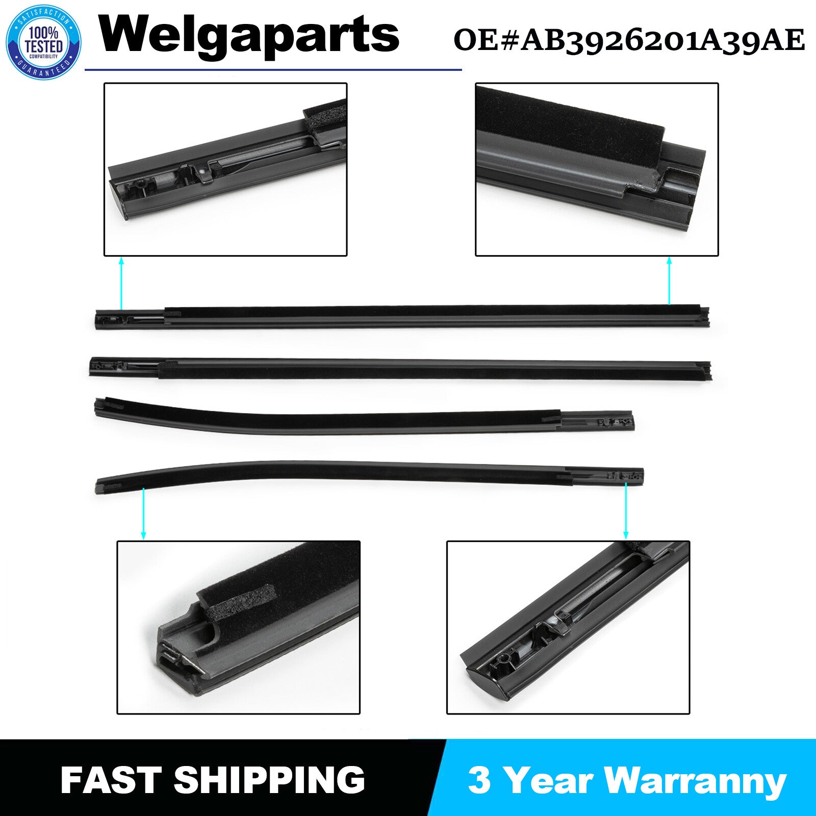 AB3926201A39AE for FORD RANGER 12-21 Door Belt Line Weatherstrip Rubber Seal New