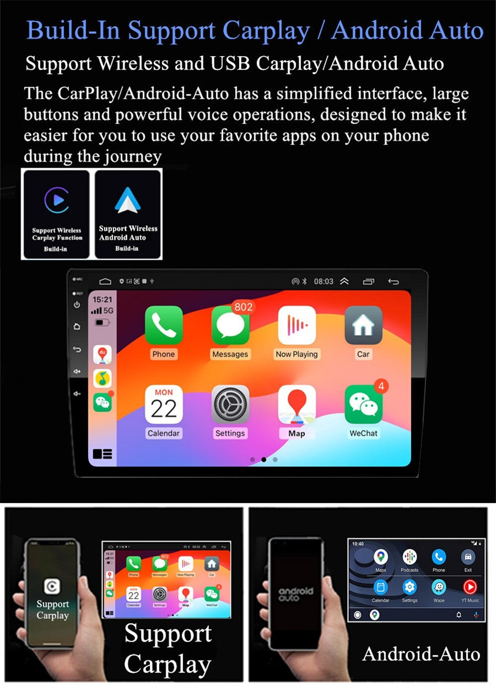 For Apple Carplay Car Radio Stereo GPS Fit for Chevrolet Camaro 2008-2015
