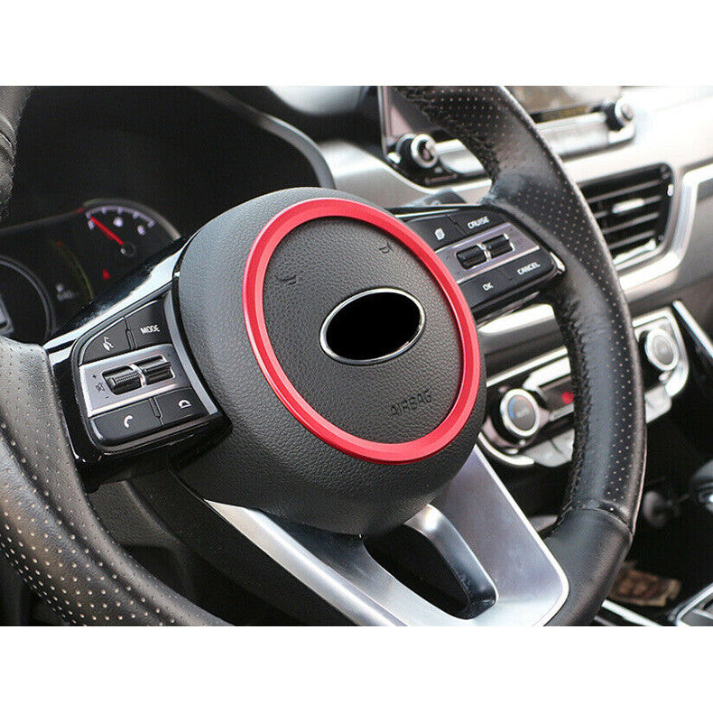 for Kia Forte 2019-2021 Red Alu. Steering Wheel Central Ring Trim Decor Cover
