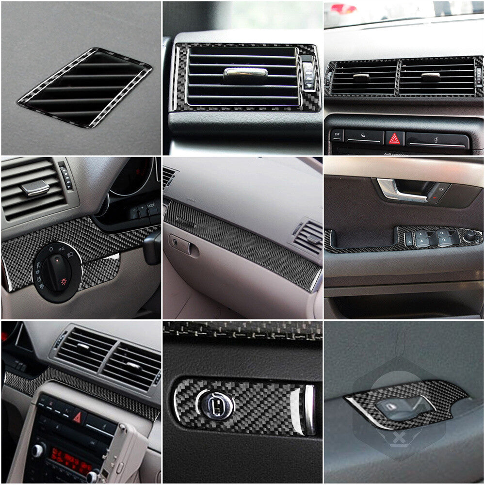 14PCS Soft Carbon Fiber Dashboard Interior Set Kit Trim for Audi A4 S4 2005-2008