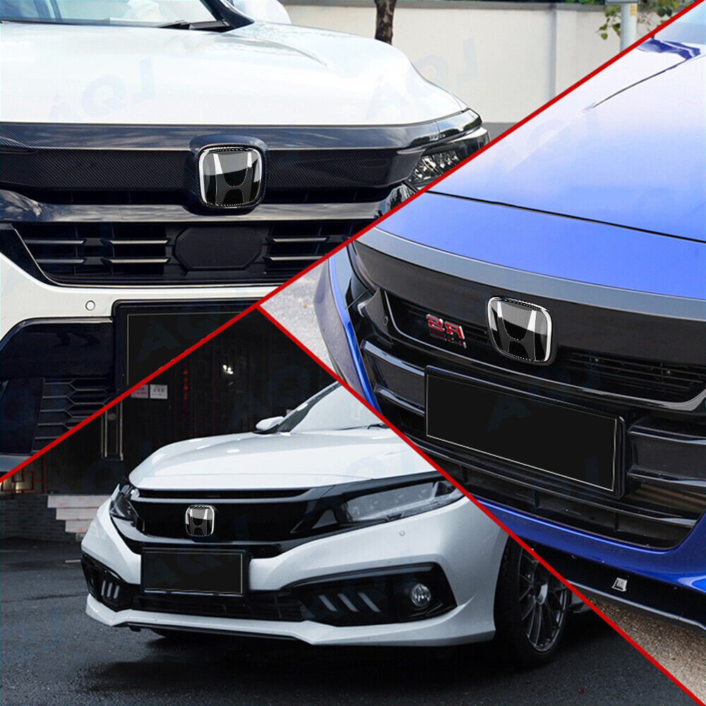 AUDM 3-Piece Black Set with Front and Back STEERING Badges, Emblem for Civic HATCH 2016-2021