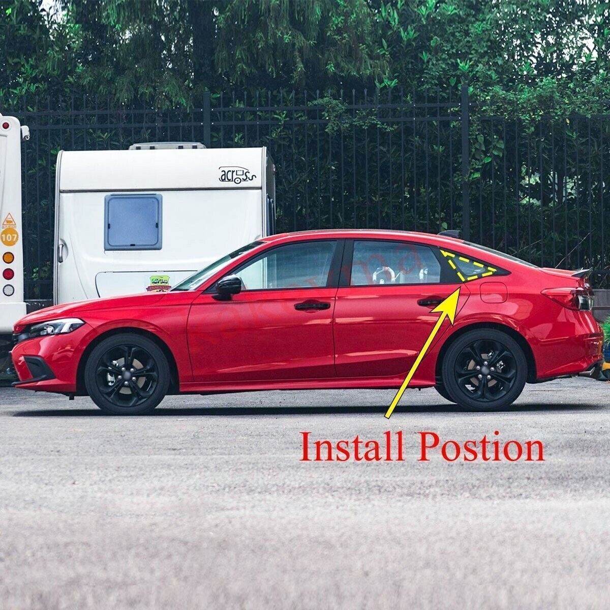 2X For 22-2024 for Honda for Civic 11th Sedan Rear Side Window Louver Shutter Cover Trim