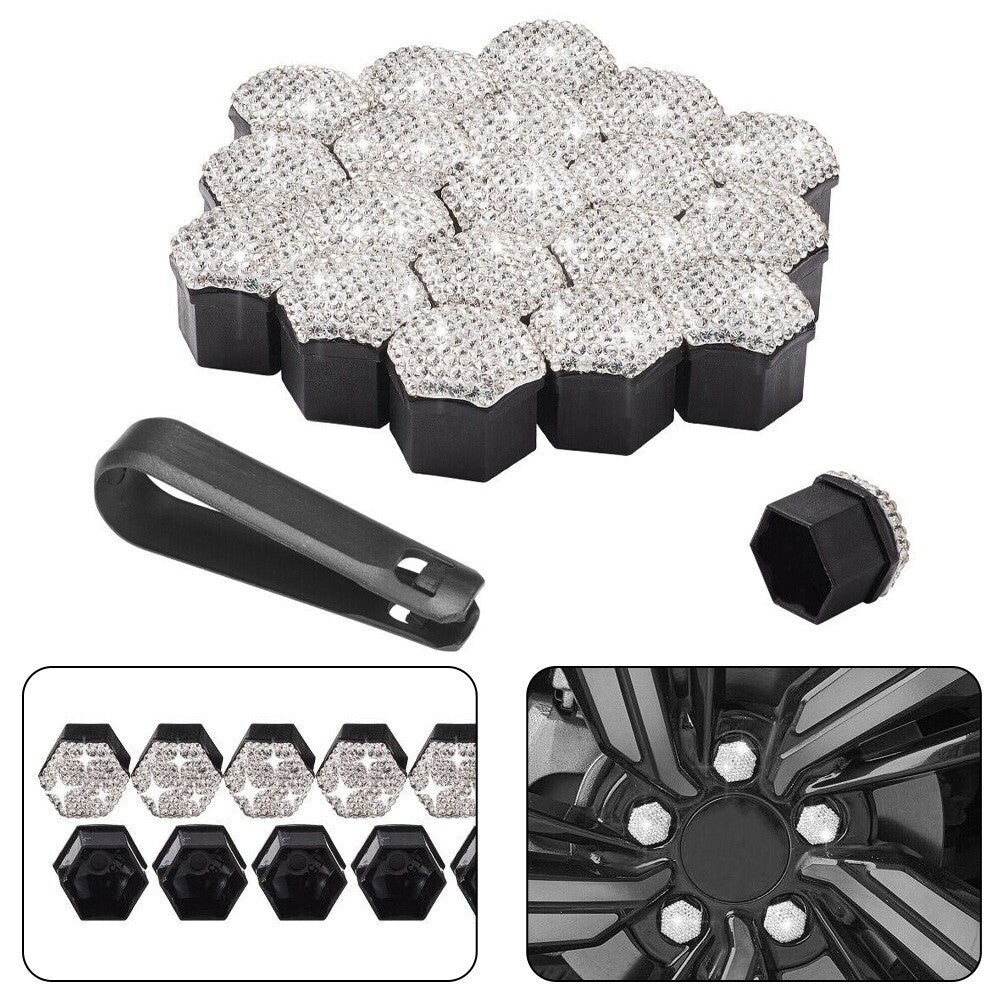 White Rhinestone 20Pcs/set 17mm Wheel Lug Nut Covers Bolt Cap