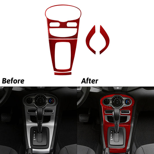 5x Red Carbon Fiber Climate Control Console Cover Trim for Ford Fiesta 2011-2015