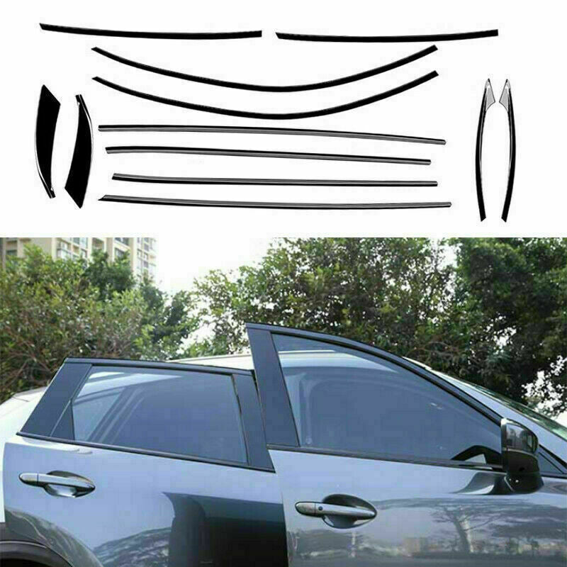 12x for Mazda CX-5 17-21 Glossy Black Steel Window Strip Sill Molding Cover Trim