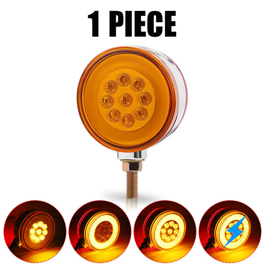1pc LED Round Dual Face Red/Amber Truck Fender Pedestal Marker Light Turn Signal