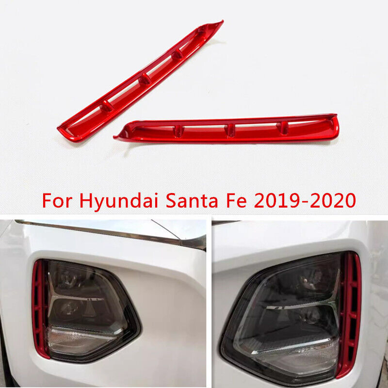 Pair Red Front Fog Lights Lamp Eyelid Cover Fit for Hyundai Santa Fe 2019-2020