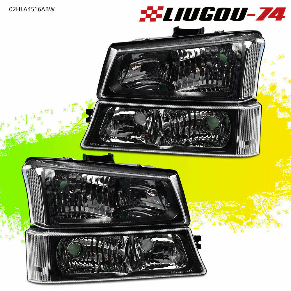 Suitable for 03-07 Silverado/Avalanche, black-cased headlights with clear turn signals + bumper (USA)