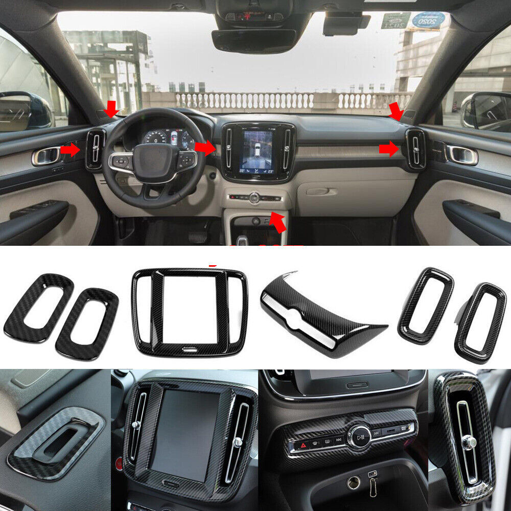 for Volvo XC40 19-22 Carbon Fiber Console Dashboard Air Outlet Vent Trim kit 6x