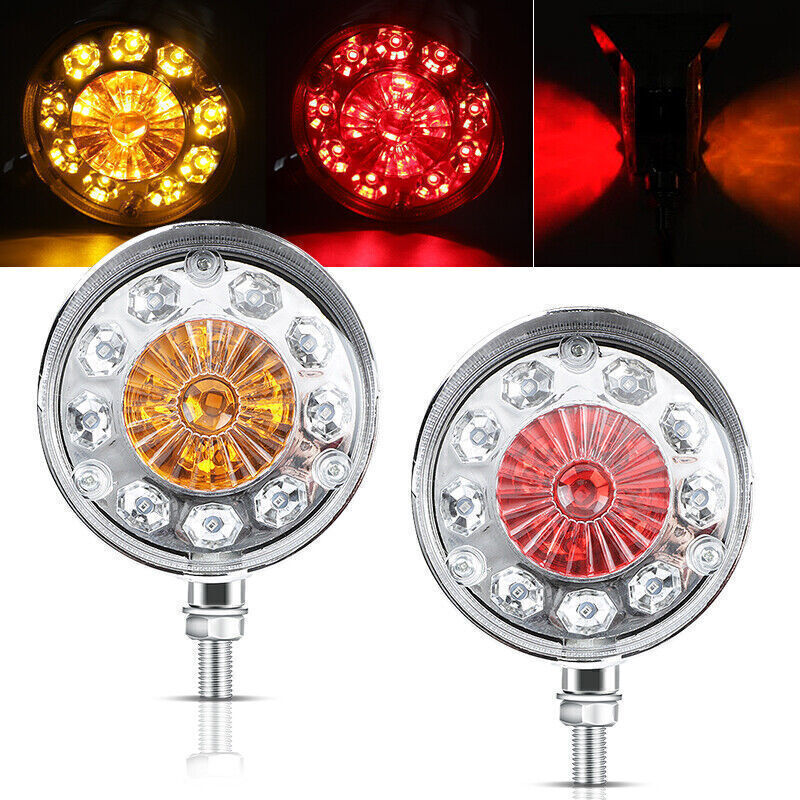 2 Round LED Double Face Side Marker Brake Turn Signals Semi Truck Fender Lights
