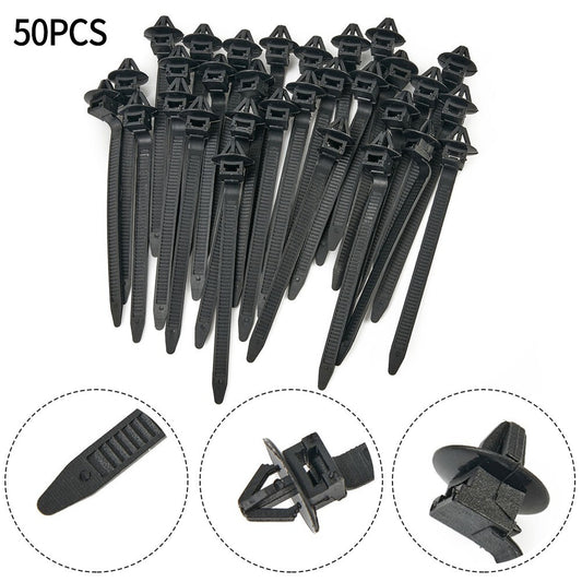 50-Piece Nylon Cable Tie Wrapping and Fixing Clips, Car Hose Buckles, Zipper Straps Kit