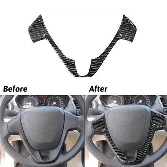 3Pcs Carbon Fiber Steering Wheel Accent Cover Trim for Ford Fiesta 2011-2015