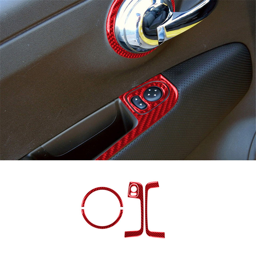 5 x red carbon chamfer interior door control trim for 2012-2015 for Fiat 500