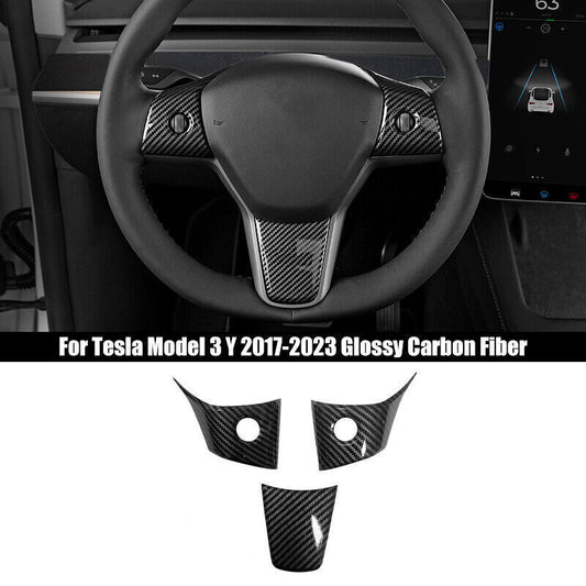 for Tesla Model 3/Y 2017-23 Carbon Fiber Steering Wheel button Frame cover trim