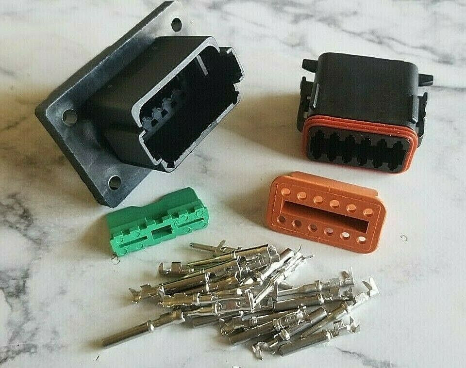 Black DT Series 12-Pin Flanged Connector Kit 14-16AWG EZ Crimp Pins