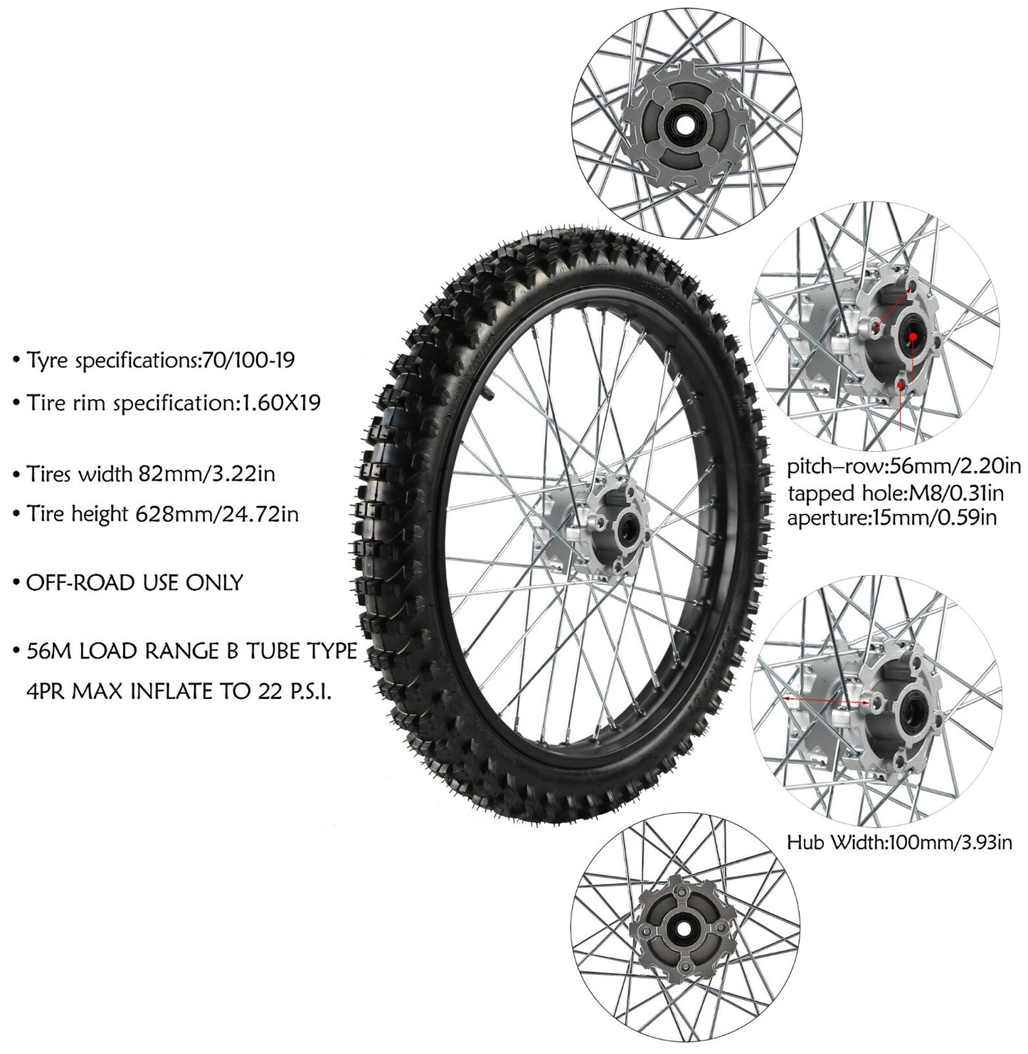 19-inch front wheel 70/100-19, tire 1.6x19, rim brake Fo Pit, Apollo for Honda 150cc bicycle.