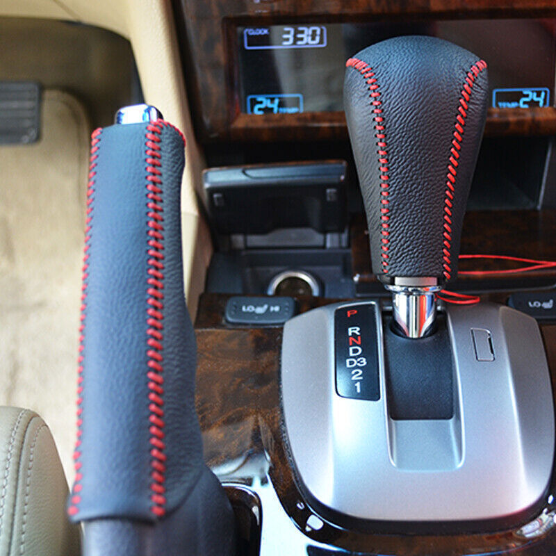 Fit for Honda Accord 2008-13 BlackRed Leather Shifter Hand Brake Cover Trim 2X