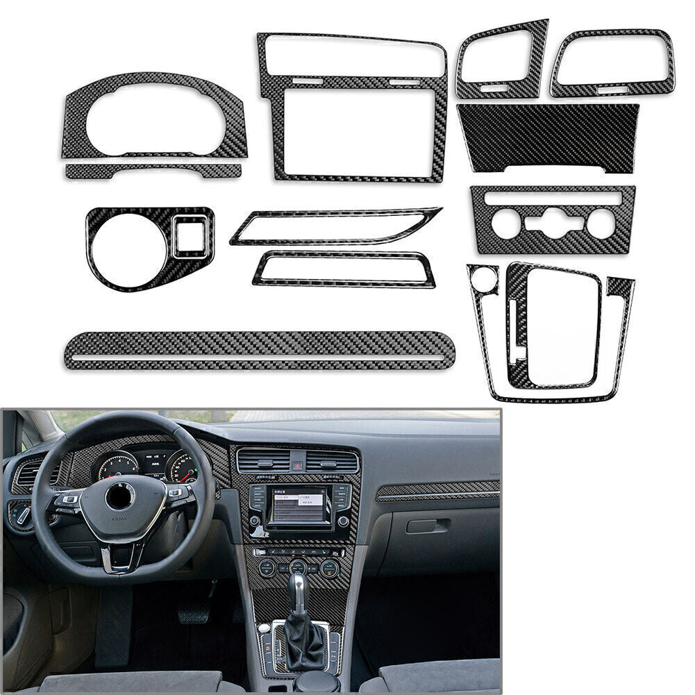 14Pcs Interior Dashboard Cover Trim Carbon Fiber for VW for Golf 7 GTI MK7 2014-2019