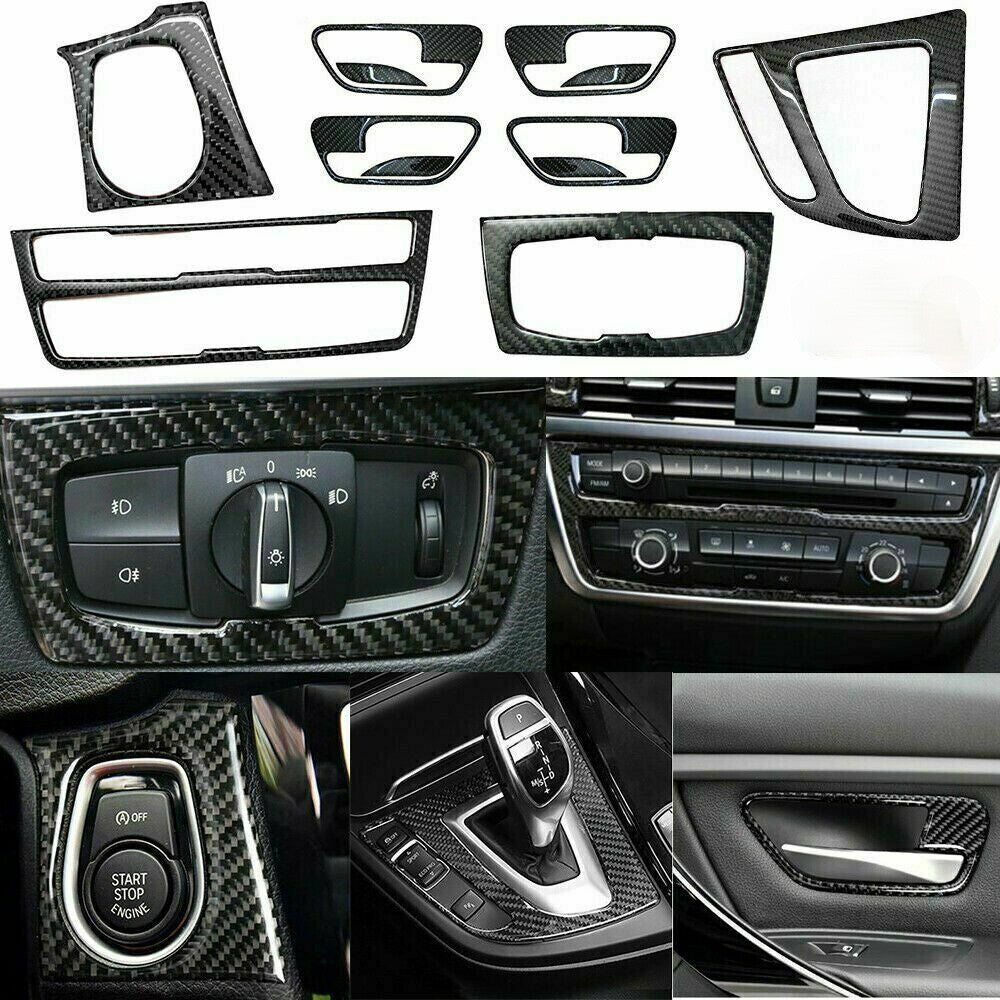 8-piece carbon fiber interior sticker protective cover for BMW 3 Series 2013-18 F30 F34