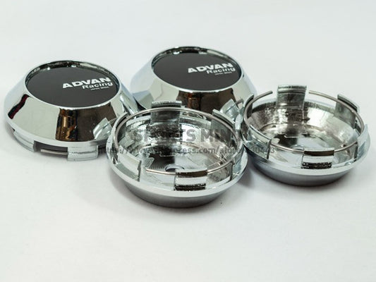 4x68mm Advan Racing Black and Silver Decal Badge Wheel Center Hub Cap Rim Caps