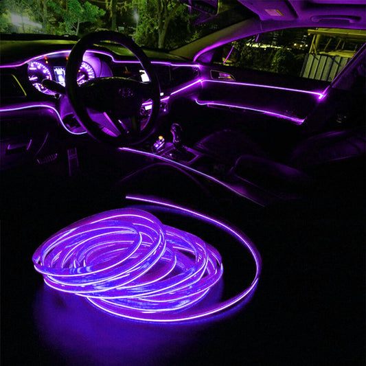 2M Car Interior LED Neon Light Decor Atmosphere EL Wire String Strip Lamp Purple