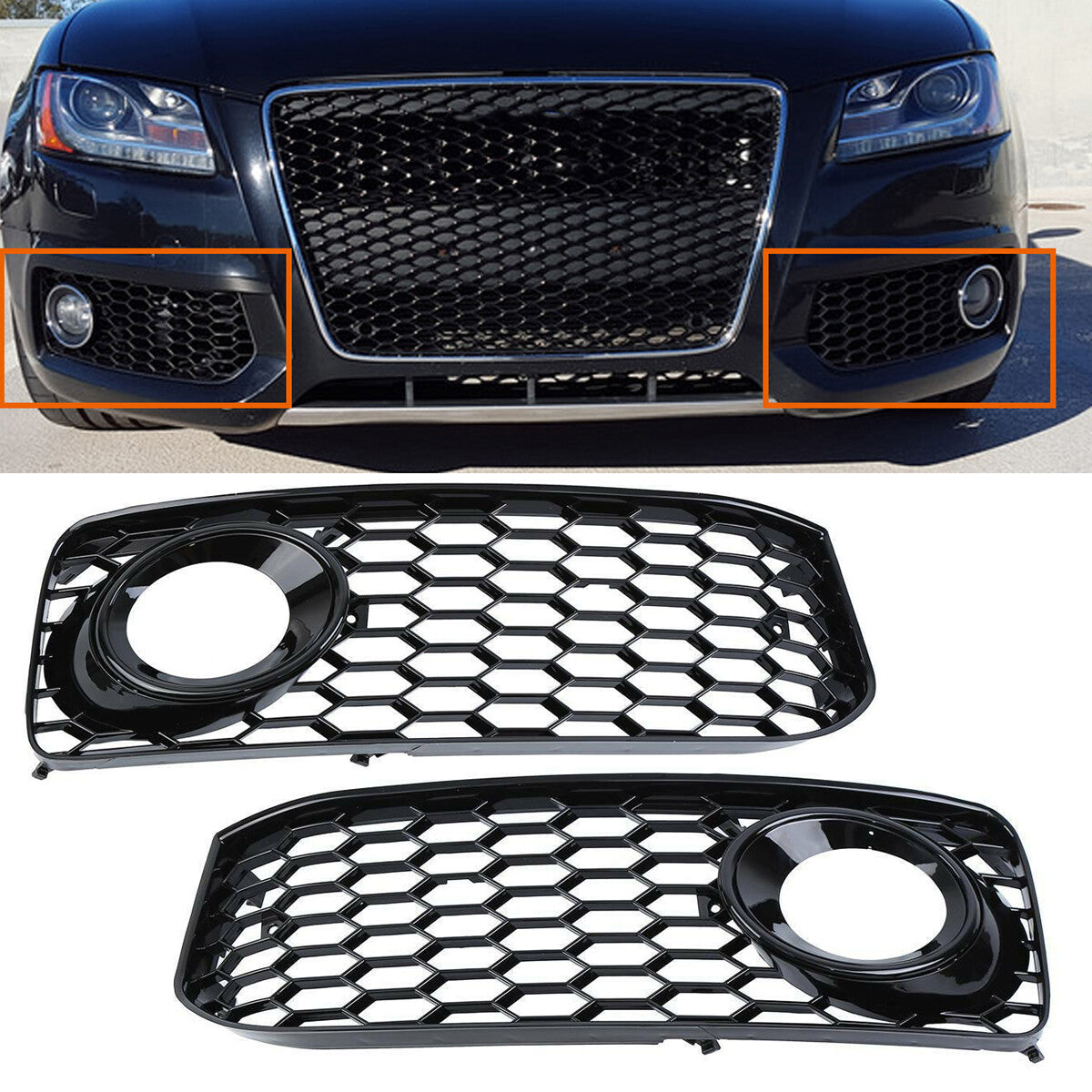 Chrome-plated protective cover for Audi A5 S series S5 B8 08-12 RS5 style honeycomb fog light grille