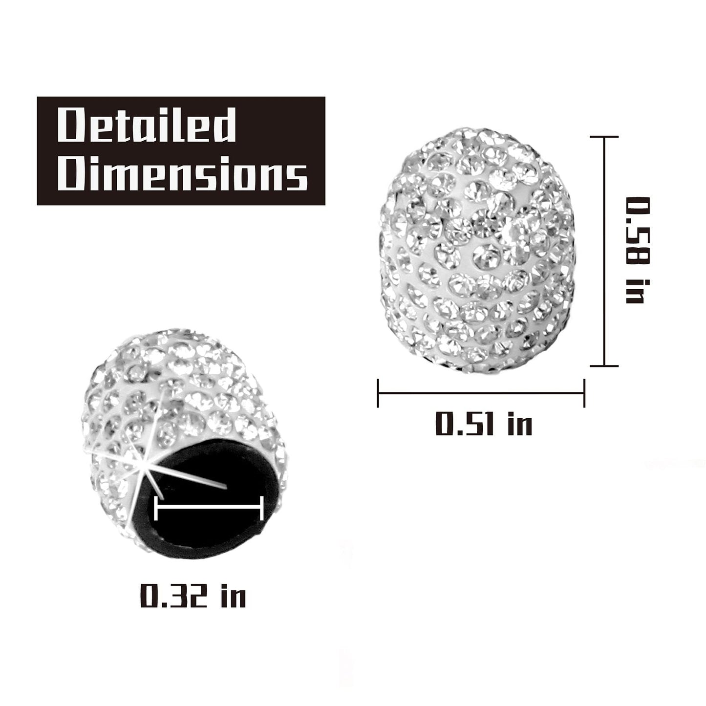4Pcs Fashion Diamond Bling Car Tyre Tire Wheel Rims Air Valve Stem Cap Car White