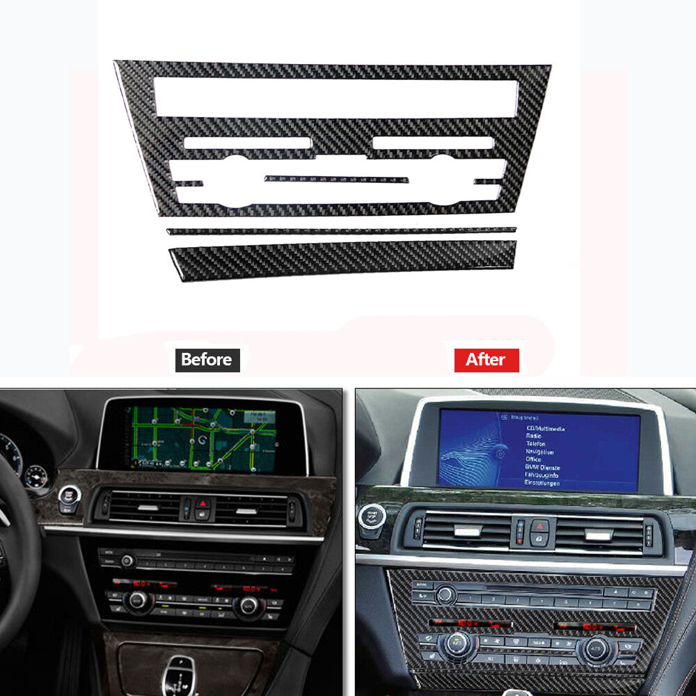 4Pcs Carbon Fiber CD Control Panel Cover Trim for BMW 6 Series F12 F13 2011-2018