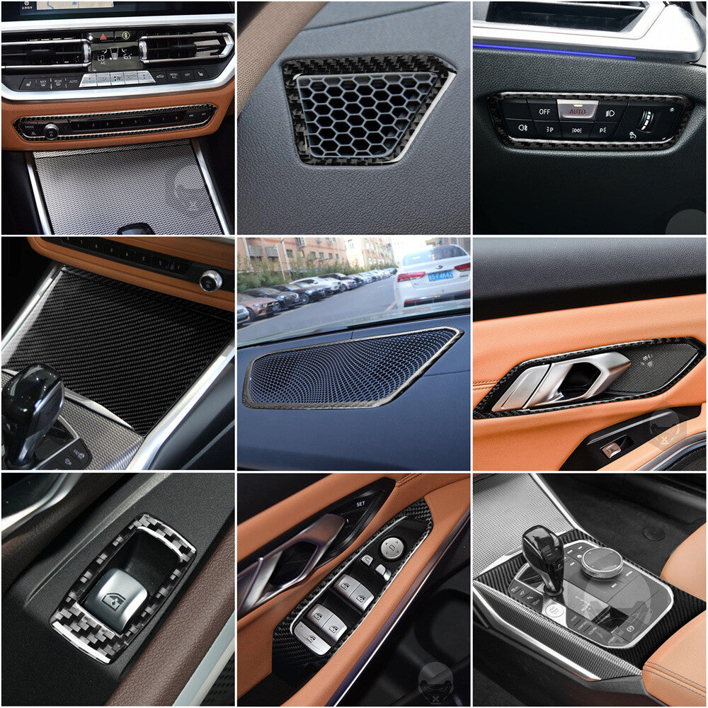 for BMW 3 Series G20 2019+Carbon Fiber Door Central Gear Interior Kit Trim 20PCS