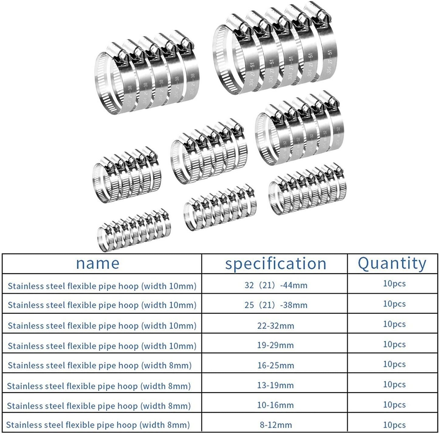80 Pcs 8 Sizes Hose Ties Clip Temperature Resistance Hose Clips for Water Pipe